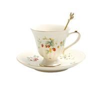 BFQTSNWNS Ceramic Tea Cup,Ceramics Travel MugCoffee MugTea and Saucer Set, Vintage Porcelain Espresso Coffee, with and Spoon, Mugs for Home Kitchen 200 ml / 7 Oz(Strawberry)
