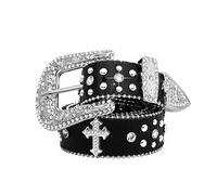 Bfrilackdy Rhinestone Belt for Men Women Sparkly Bling Diamond Sequin Studded Belt Western Cowgirl Cowboy Belt, Black, S for Waist 24"-34"