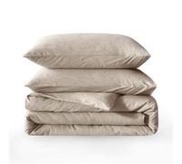 BFS HOME Stonewashed Cotton/Linen Duvet Cover Queen, 3-Piece Comforter Cover Set, Breathable and Skin-Friendly Bedding Set (Khaki, Queen)