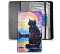 BFSEROBJ Business Card Organizer for Men and Women,Credit Card Holder With Elastic Band Closure Design Portable Business Card Holder with 240 Card Slots for Managing Your Different Cards, Black Cat