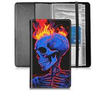 BFSEROBJ Business Card Organizer for Men and Women,Credit Card Holder With Elastic Band Closure Design Portable Business Card Holder with 240 Card Slots for Managing Your Different Cards, Fire Skull