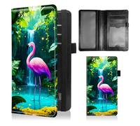 BFSEROBJ Checkbook Covers for Personal Checkbook Duplicate Checks RFID Blocking Checkbook Cover for Women and Men with Elastic Strap Card Slots Pen Holder, Green Forest Flamingo, 7.28 x 3.93 inch