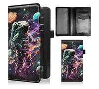 BFSEROBJ Checkbook Covers for Personal Checkbook Duplicate Checks RFID Blocking Checkbook Cover for Women Men with Elastic Strap Card Slots Pen Holder, Astronauts, 7.28 x 3.93 inch, Astronauts