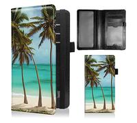 BFSEROBJ Checkbook Covers for Personal Checkbook Duplicate Checks RFID Blocking Checkbook Cover for Women Men with Elastic Strap Card Slots Pen Holder, Palm Tree Beach, 7.28 x 3.93 inch, Palm Tree