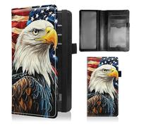 BFSEROBJ Checkbook Covers for Personal Checkbook Duplicate Checks RFID Blocking Checkbook Cover for Women Men with Elastic Strap Card Slots Pen Holder, Eagle American Flag, 7.28 x 3.93 inch, Eagle
