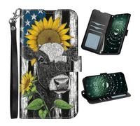 BFSEROBJ for iPhone 17 Air Case Wallet Cover with 3 Card Slots Kickstand Soft TPU & PU Leather Magnetic Closure Flip Phone Case for iPhone 17 Air 6.5 inch 2025 - American Flag Sunflower Cow