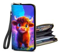BFSEROBJ Women's Wallets RFID Blocking wallet women with Zipper Wristlet Large Capacity Travel Credit Card Holder Womens Wallet with 11 Card Slots ID Window Cash Coin Purse, Cute a Cow, women's wallet
