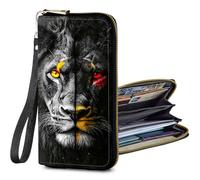 BFSEROBJ Women's Wallets RFID Blocking wallet women with Zipper Wristlet Large Capacity Travel Credit Card Holder Womens Wallet with 11 Card Slots ID Window Cash Coin Purse, Lions, women's wallet