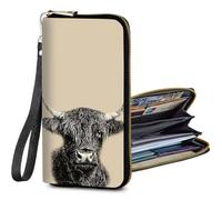 BFSEROBJ Women's Wallets RFID Blocking wallet women with Zipper Wristlet Large Capacity Travel Credit Card Holder Womens Wallet with 11 Card Slots ID Window Cash Coin Purse, a Brown Cow, women's