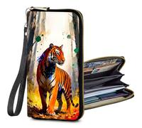 BFSEROBJ Women's Wallets RFID Blocking wallet women with Zipper Wristlet Large Capacity Travel Credit Card Holder Womens Wallet with 11 Card Slots ID Window Cash Coin Purse, a Watercolor Tiger