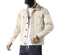 BFSGBFNTMD New Denim Jacket Men's Spring and Autumn Loose and Casual Trend Young Men's Jacket Khaki, M