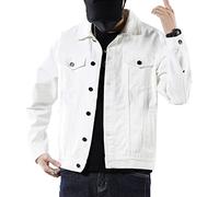 BFSGBFNTMD New Denim Jacket Men's Spring and Autumn Loose and Casual Trend Young Men's Jacket White, M