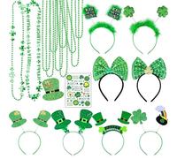 BFSYRR 20 Pcs St Patricks Day Accessories, Shamrock Green Headband Necklace Tattoo Stickers Photo Props Supplies, St Patricks Day Fancy Dress Suitable for Leprechaun Irish Party