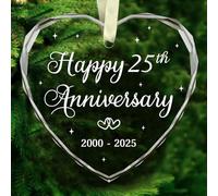 BFSYRR 25th Wedding Anniversary, Silver Wedding Anniversary for Couple, Personalised Laser Engraved Romantic 25th Anniversary Heart-Shaped Crystal Keepsake for Husband and Wife