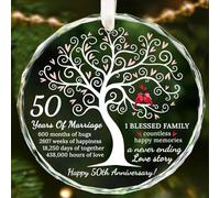 BFSYRR 50th Wedding Anniversary, Golden Wedding Anniversary, Personalised Laser Engraved Romantic 50th Anniversary Round-Shaped Crystal Keepsake for Husband and Wife