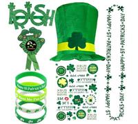 BFSYRR 9 Pcs St Patricks Day Accessories, Glasses Hat Bracelet Badge Necklace Tattoo Stickers Photo Props Supplies, St Patricks Day Fancy Dress Suitable for Leprechaun Irish Party