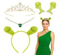 BFSYRR Green Headband, Halloween Headband, 5 Pcs Cute Ears Headbands Set with Crown, Necklace and Hair Clips, Costume Accessories for Halloween Cosplay Fancy Dress and Themed Parties
