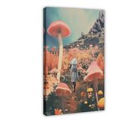 BFTIUTG A Retro Psychedelic Mushroom Forest Stroll Canvas Poster Bedroom Decor Landscape Office Room Decor Gift 08x12inch(20x30cm)