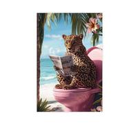 BFTIUTG Cheetah Reading A Book on The Toilet in The Tropical Jungle Canvas Poster Bedroom Decor Landscape Office Room Decor Gift 16x24inch(40x60cm)