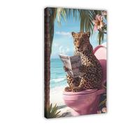 BFTIUTG Cheetah Reading A Book on The Toilet in The Tropical Jungle Canvas Poster Bedroom Decor Landscape Office Room Decor Gift 20x30inch(50x75cm)