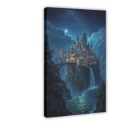 BFTIUTG Dark Fantasy Medieval Gothic Castle on A Hill Canvas Poster Wall Art Decor Print Picture Paintings for Living Room Bedroom Decoration 16x24inch(40x60cm)