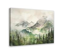 BFTIUTG Green Mountain Watercolor Landscape Painting Canvas Poster Bedroom Decor Landscape Office Room Decor Gift 20x30inch(50x75cm)
