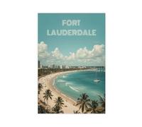 BFTIUTG Vintage Beach Travel Poster from Fort Lauderdale, Florida Canvas Poster Bedroom Decor Landscape Office Room Decor Gift 24x36inch(60x90cm)