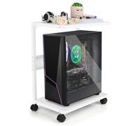 Bfttlity PC Stand Computer Tower Stand 2-Tier Metal CPU Holder with Locking Caster Wheels Suitable for Most PC (S,White)
