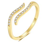 Bfuebur 925 Sterling Silver Rings, Cubic Zircon Adjustable Open Rings, Gold Wedding Bands for Women, Promise Ring Wedding Ring with Gift Box