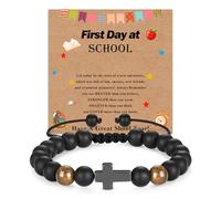 Bfuebur Black Beaded Cross Bracelet for Boy, First Day at School Gifts Bracelets with Blessing Card, Back to School Presents for Teenage Boy Son, Jewellery Gift for Son Grandson Child Kids