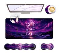 BFUKVOU Large Keyboard Mouse Pad Set, Extended Mouse Pad+Keyboard Wrist Rest Support, Memory Foam Ergonomic Easy Typing, 4Pcs (31.5×11.8 in) Desk Pad Set for Office Home,Bible Verses Psalm 46:5 Beach