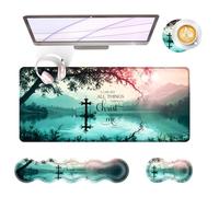 BFUKVOU Large Keyboard Mouse Pad Set, Extended Mouse Pad+Keyboard Wrist Rest Support, Memory Foam Ergonomic Easy Typing, 4Pcs (31.5×11.8 in) Desk Pad Set for Office Home,Bible Verses Philippians 4:13