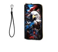 BFUKVOU Womens Wallet, RFID Wristlet Wallet for Women, Eagle American Flag, Wallet-A