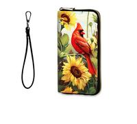 BFUKVOU Womens Wallet, RFID Wristlet Wallet for Women, Red Bird Sunflower, Wallet-A