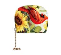BFUKVOU Womens Wallet, RFID Wristlet Wallet for Women, Red Bird Sunflower, Wallet-B