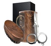 BFWood Mens Beard Brush Comb Kit, Small Travel Beard Set - Natural Boar Bristles With Black Walnut Wood, Grooming Sandalwood Mustache Comb, Mustache Trimming Sissors With Storage Bag