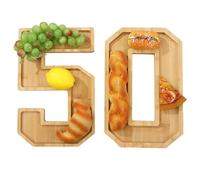 BFYDOAA Anniversary Number Charcuterie Tray, 30th 40th 50th 60th Birthday Decorative Platter,Wooden Serving Tray for Braekfast Candy Cake Cookies (50th)
