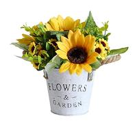 BFYDOAA Artificial Sunflowers with Pot,Artificial Flowers in Metal Potted for Indoor Bedroom,Wedding Arrangements, Office Desk, Windowsill Decorations