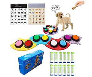 BFYDOAA Dog Talking Buttons Set - 8 colors Recordable Buttons, 4 Mats,Stickers and Batteries, Dog Command Buzzer for Pet Communicate and Training