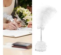 BFYDOAA Wedding Signing Pen White Ostrich Feather Pen with Stand for Wedding Reception Party Guest Book Table Decoration