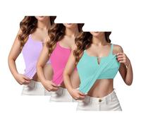 BFYSFBAIG 3 Pack Women's Hollow Crewneck Spaghetti Strap Tank Top Sleeveless Regular Fit Camisole Summer Casual Cami Tank Cotton Undershirts 2025 Light Purple + Hot Pink + Mint Green Tanks Tops M