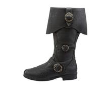 BFYSFBAIG Black Men's Mid Calf Boots with Buckle Strap and Side Zipper,Foldover Cuff Design, 3cm Block Heel,Vintage Distressed Look Walking Hiking Boots 5.5