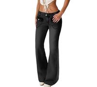 BFYSFBAIG Flare Jeans Women Low Rise Wide Leg Baggy Y2K Stretchy Bootcut Bell Bottom Denim Pants 90s Vintage Washed Ladies Jeans with Pockets S A-1-Black
