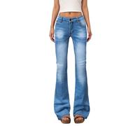 BFYSFBAIG Flare Jeans Women Low Rise Wide Leg Baggy Y2K Stretchy Bootcut Bell Bottom Denim Pants 90s Vintage Washed Ladies Jeans with Pockets XS A-2-Blue 2