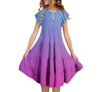 BFYSFBAIG Girls Summer Dresses Tie Dye Double Layer Flutter Sleeve Flowy A-Line Sun Dress Casual Gradient Midi Dresses for 6-15 Years, Birthday Party & Daily Wear (A3-Purple, 10-11 Years)