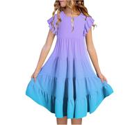 BFYSFBAIG Girls Summer Dresses Tie Dye Double Layer Flutter Sleeve Flowy A-Line Sun Dress Casual Gradient Midi Dresses for 6-15 Years, Birthday Party & Daily Wear (ZZ-2-Sky Blue 14-15 Years)