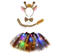 BFYSFBAIG Kids Girls LED Light Up Tutu Skirt Set 4-Piece Halloween Outfits Set, Headband, Bow Tie & Tail, Ages 2-9 Years, Multicolour LED Lights,Carnival & Dance Party Holiday 3-5 Years Brown