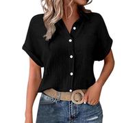 BFYSFBAIG Linen Blouses Tops for Women UK Cap Sleeve Button Down Tunic Tops Casual Summer Loose Fit Collared & Oversized Shirts (A-Black,S)