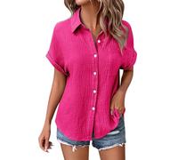 BFYSFBAIG Linen Blouses Tops for Women UK Cap Sleeve Button Down Tunic Tops Casual Summer Loose Fit Collared & Oversized Shirts (D-Red,M)