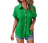 BFYSFBAIG Linen Blouses Tops for Women UK Cap Sleeve Button Down Tunic Tops Casual Summer Loose Fit Collared & Oversized Shirts (C-Green,L)